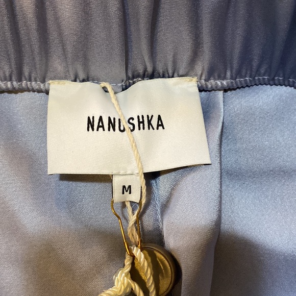 NANUSHKA BLUE NAILA KNOTTED SILK-CHARMEUSE SHORTS size M - Picture 3 of 6